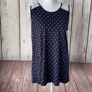 Lila Rose Tank Top Womens 1X Blue Shirt Anchor Nautical Costal Viscose Flowy